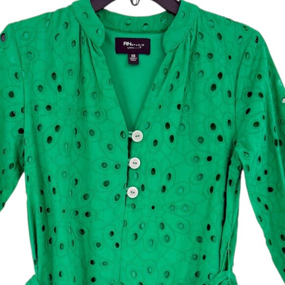 R.N Studio By Ronni Women's Pullover Lined Green Eyelet Dress Size XS NWT $89.00 - Picture 4 of 13